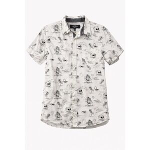 Eighty Eight Button Up Shirt Men Medium White Skull Print Cotton Short Sleeve